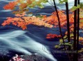 Feuilles d’érable rouge rivière peinture à partir de Photos à Art